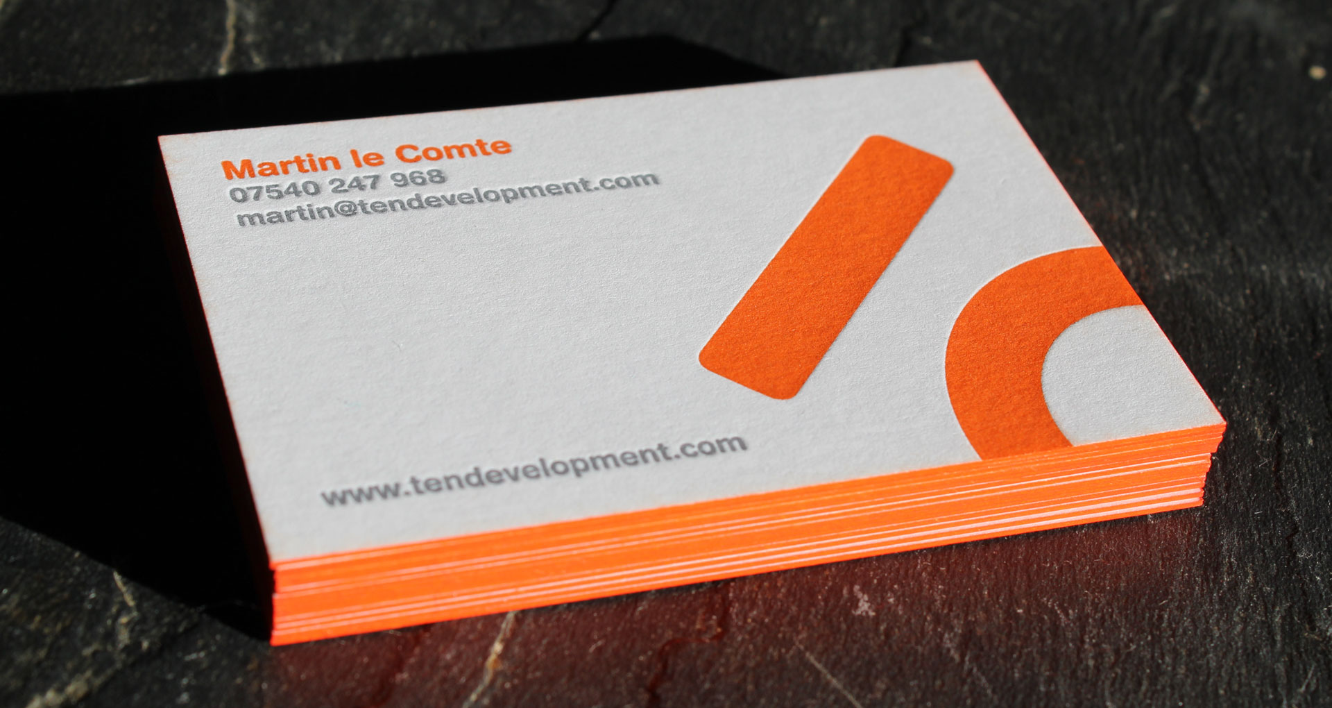 tendevelopment letterpress business cards